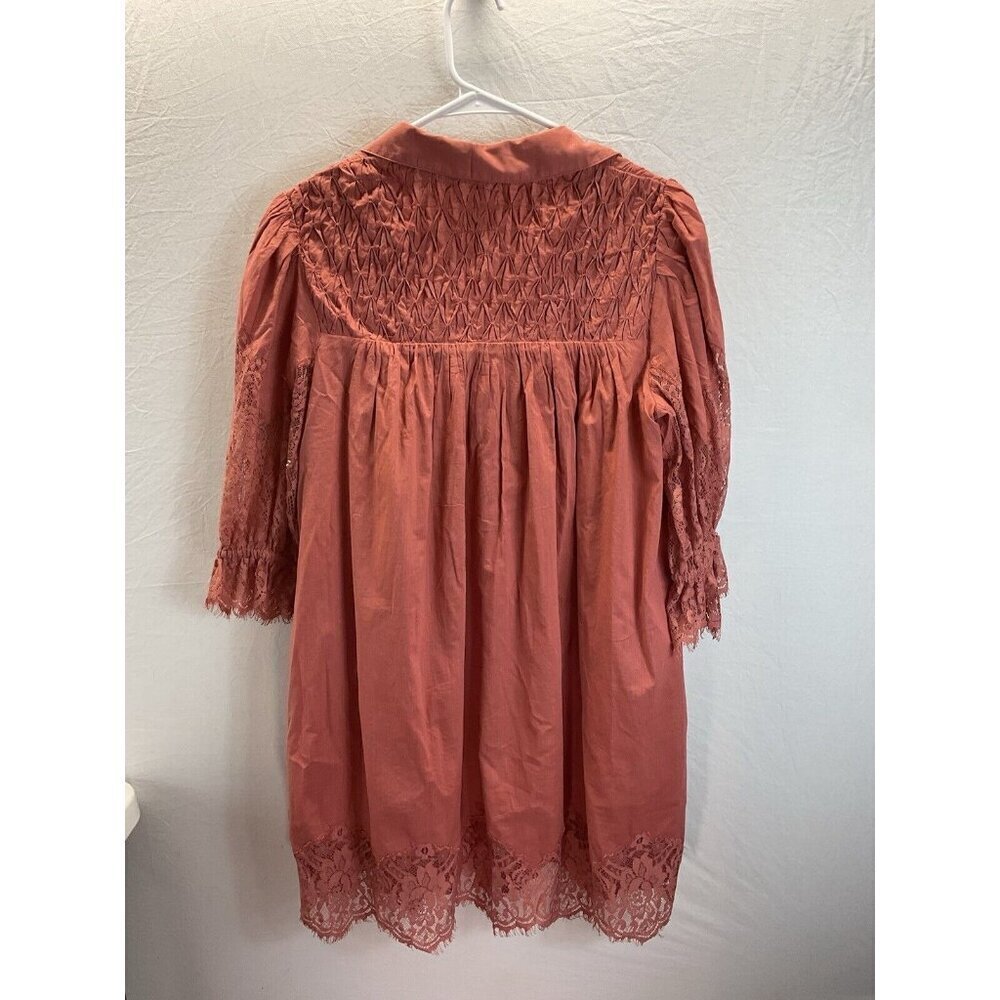 By Anthropologie SM Lace Tunic Dress Clay/ mauve earthy short sleeve Romantic - Picture 5 of 15